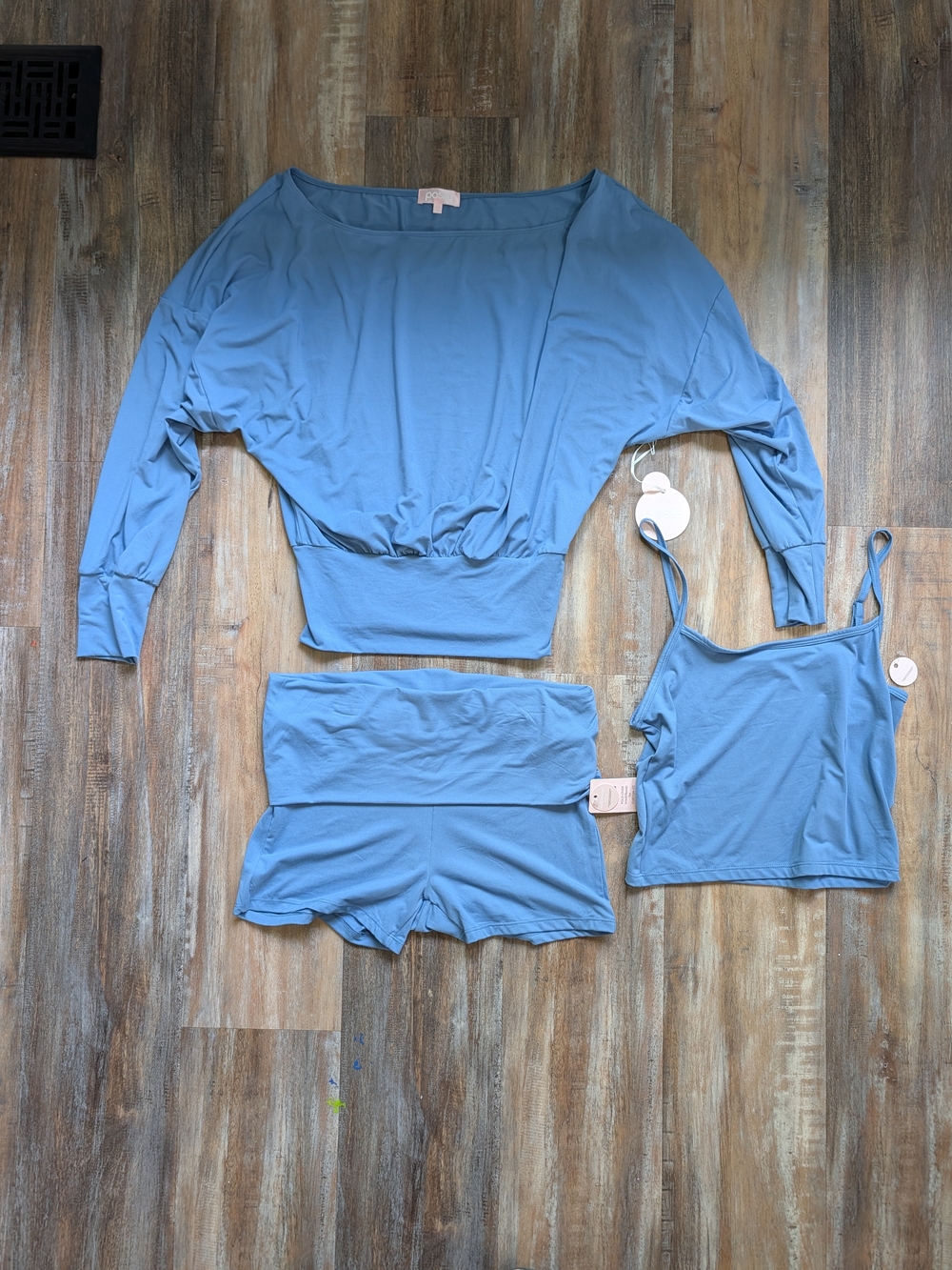 Posie Active 3-Piece Light Blue Activewear Lounge Set Size M NWT